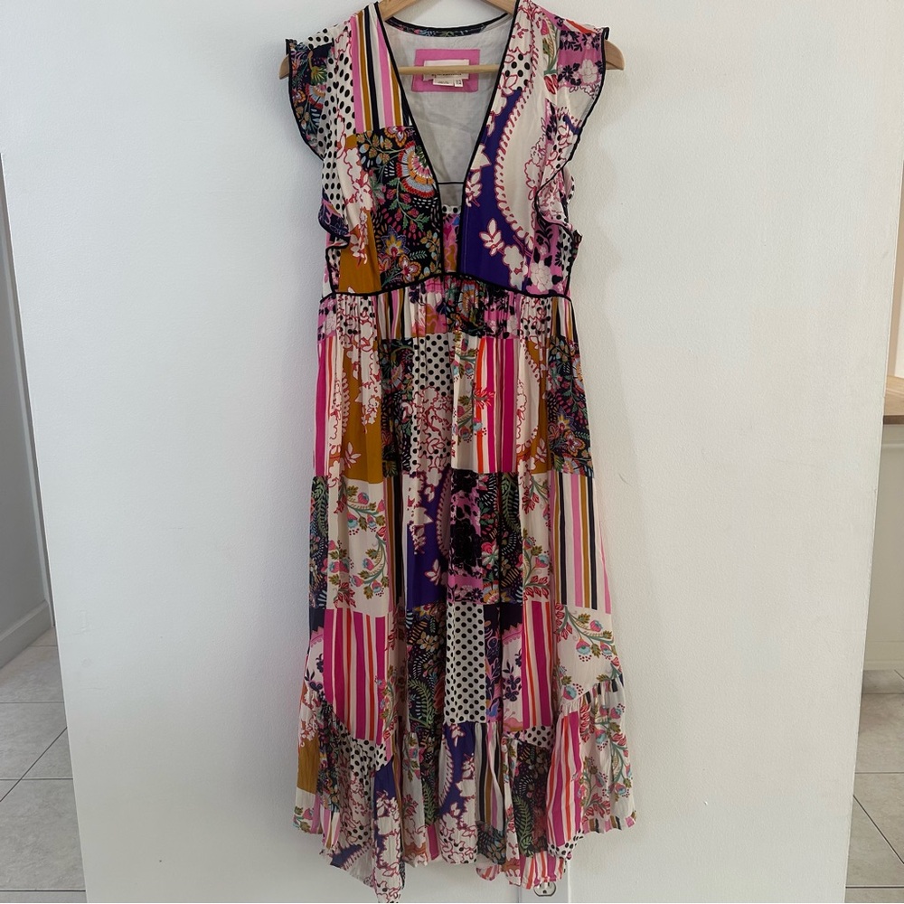 Anthropology Patchwork Multicolor Midi Dress Sz 6 - image 2